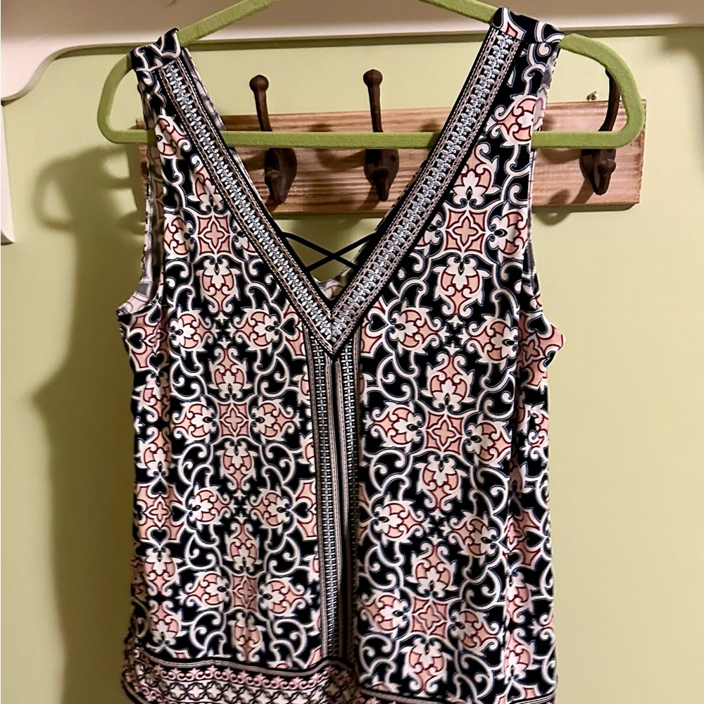 White House Black Market Blue and Pink Patterned Tank Top